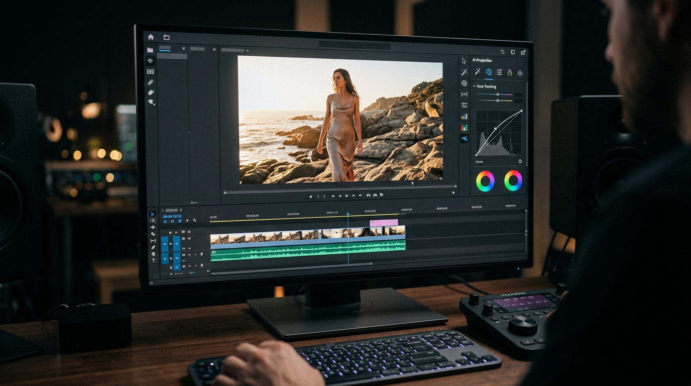 A close-up of an AI video editing interface processing high-quality aesthetic stock footage.