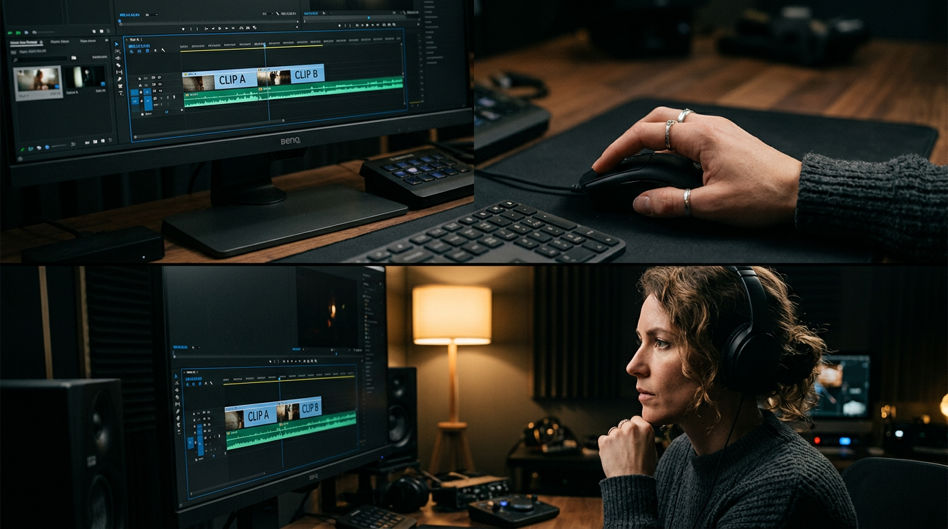 A split-screen view showing a video editor perfectly aligning the start and end of frames.